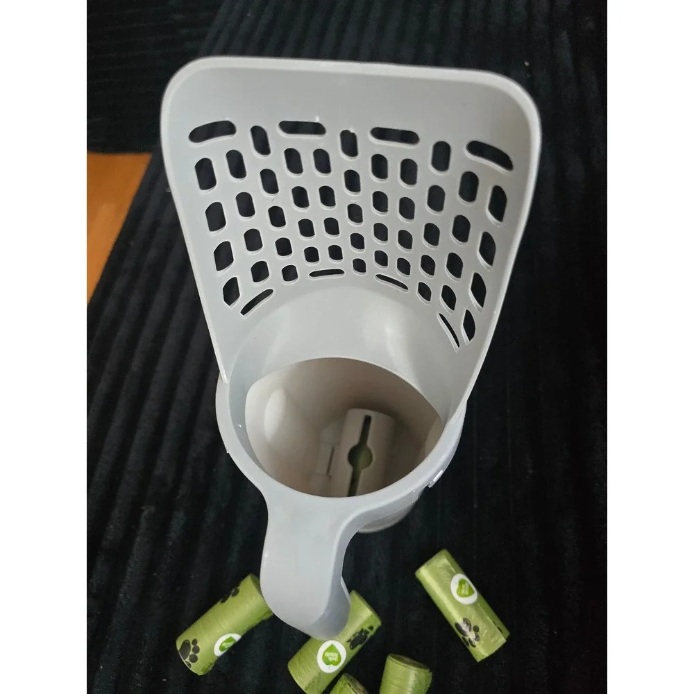 Cat Litter Scoop with Attached Waste Caddy 2-in-1 Detachable Sifter and bags new